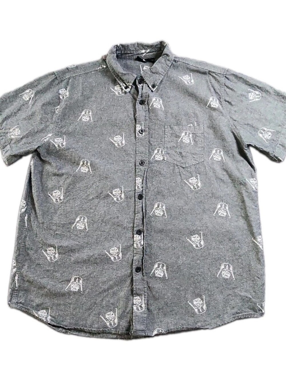 Star Wars Darth Vader Button Up Shirt Mens XL Short Sleeve Gray 100% Cotton